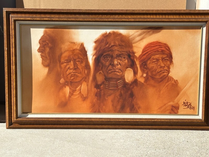 LISANDRO L BAYLON ORIGINAL OIL PAINTING NATIVE AMERICAN ANCESTORS 32.5″ X 56.5″
