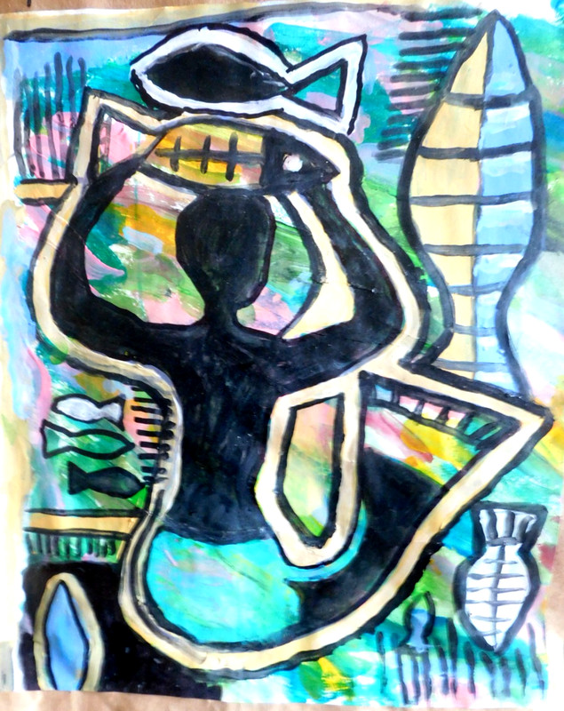 original outsider painting» black mermaid » modern work, save wild life