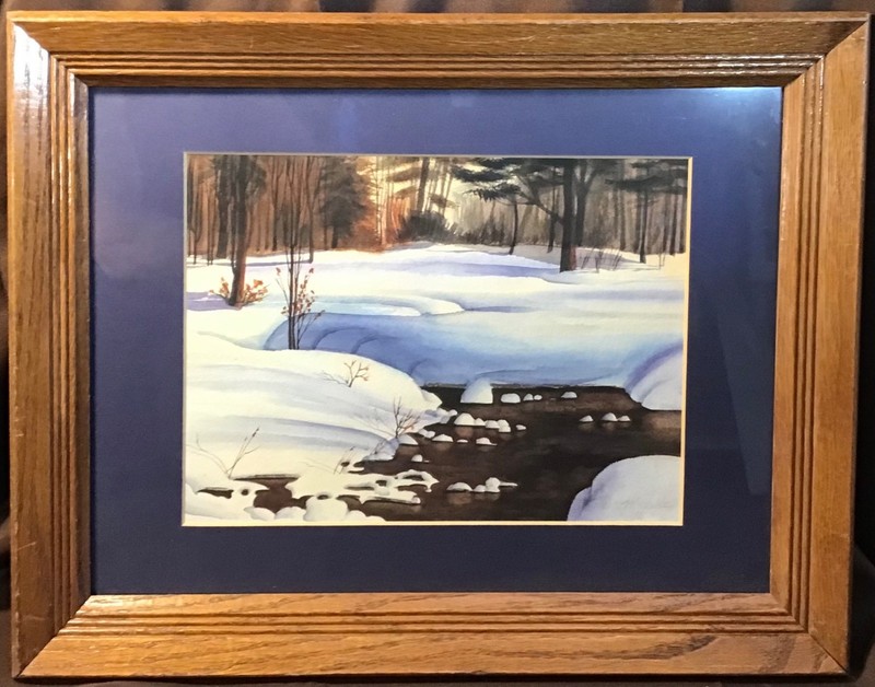 Watercolor,Landscape,Winter Snow Scene,Signed,Tranquility, dated 90s gallery
