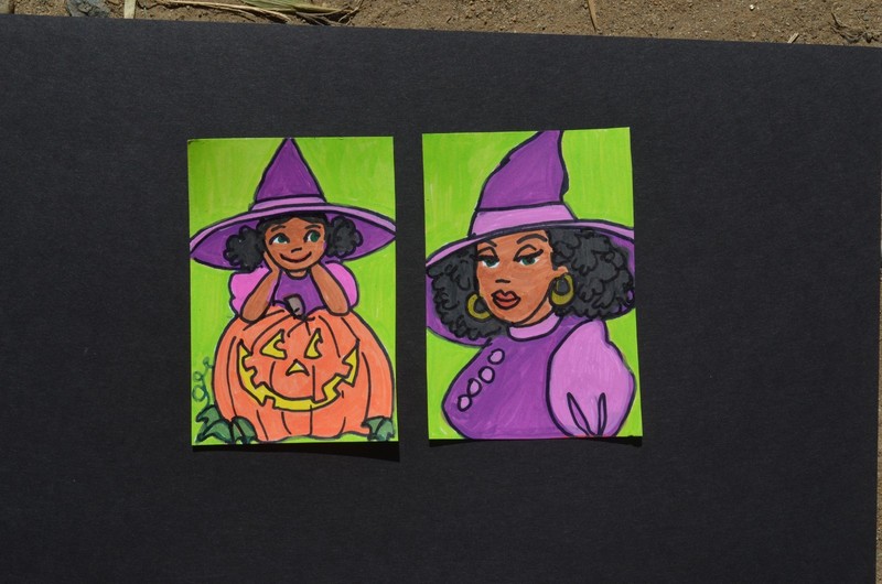 ACEO Original Art Mother Daughter Witch Set D Horror Mixed Media Not a print