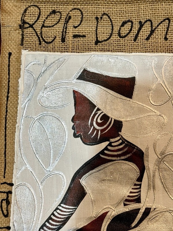Dominican Republic Two Paintings On Burlap One Signed Beautiful Textures gallery