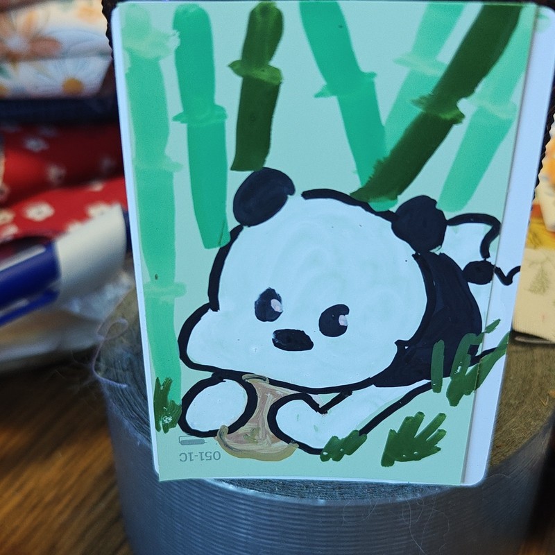 ACEO by Emily Meinert miniature cartoon panda painting on paper small signed