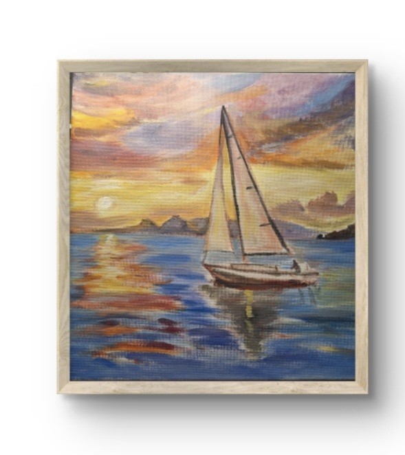 Original Sailboat 12×12 Acrylic Canvas Painting Impressionist Wall Art