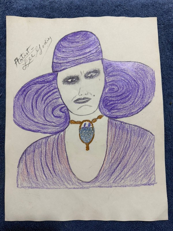 Lee Godie – painting drawing 12.5 x 9.8 in on old paper signed stamped