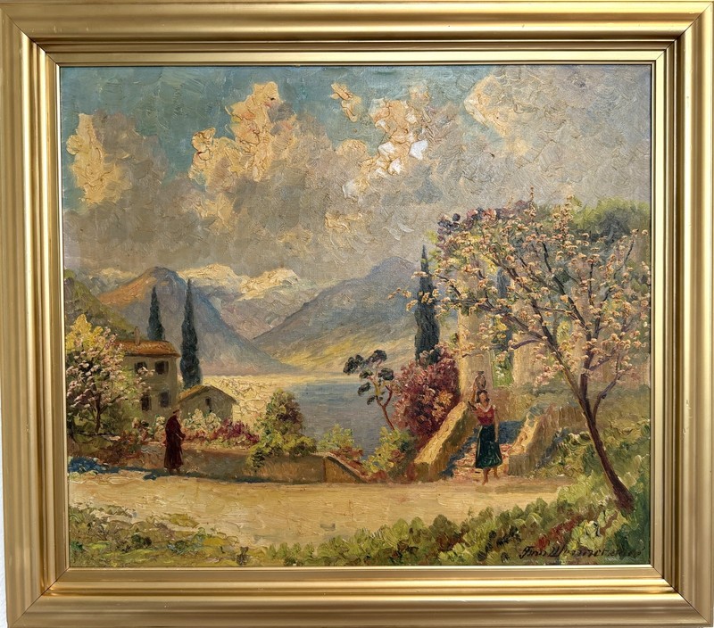 Listed Danish Artist Finn Wennerwald 1896–1969 Antique Oil Painting Landscape