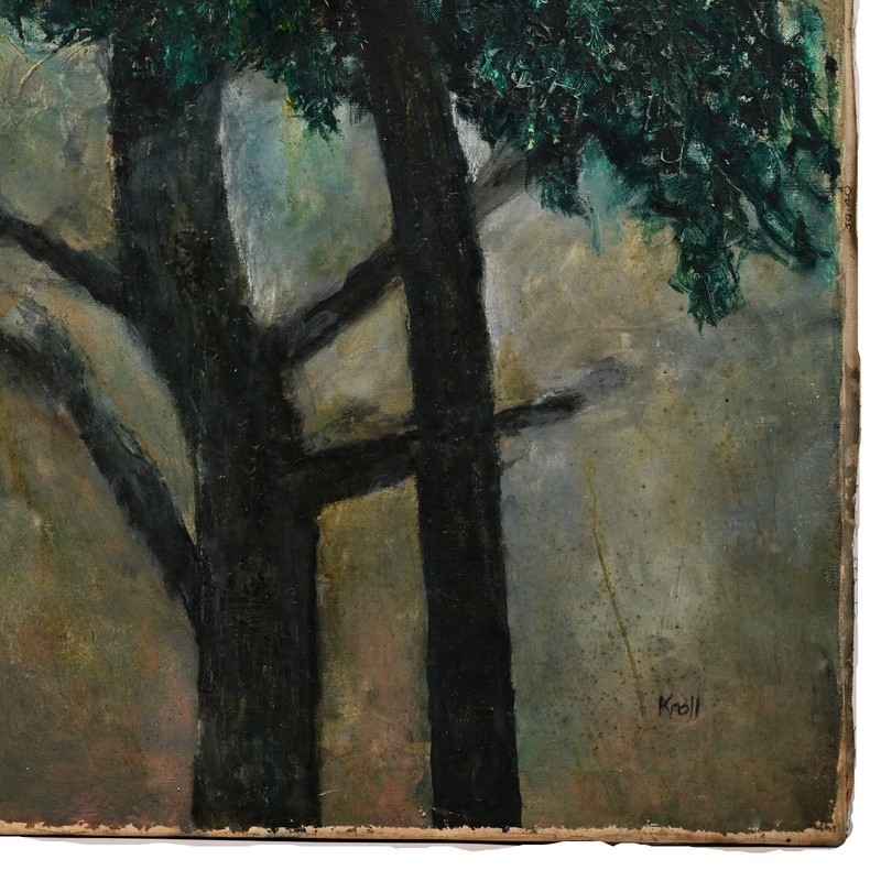 LEON KROLL Original Vintage Signed Floral Botanical Landscape Oil Painting gallery