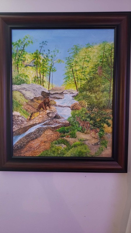 Hand Painted Art Canvas (24 x 20) Original Painting, Custom Frame.