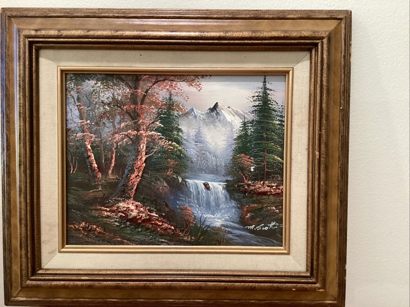 M . SCOTT . Vintage Oil on Canvas 3D Painting “ SNOW IN MOUNTAIN “