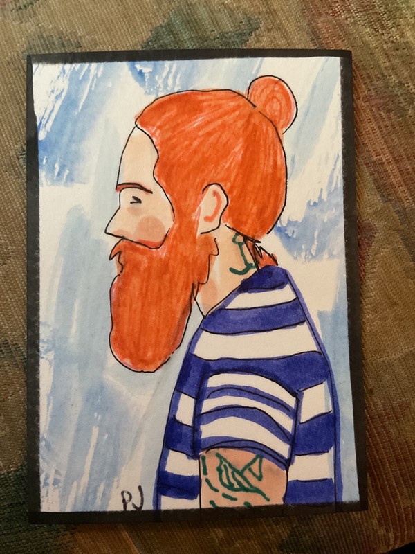 ACEO watercolor art by PJ, art card 2.5 x 3.5: sailor man tat. gallery