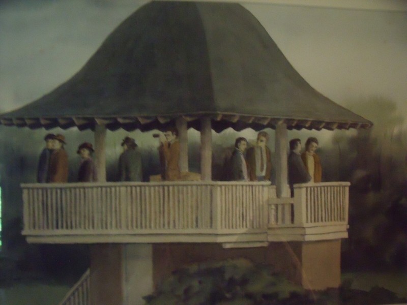 JONATHAN TALBOT (Listed): «The Pavilion» Watercolor Signed Gold Framed Ca 1980