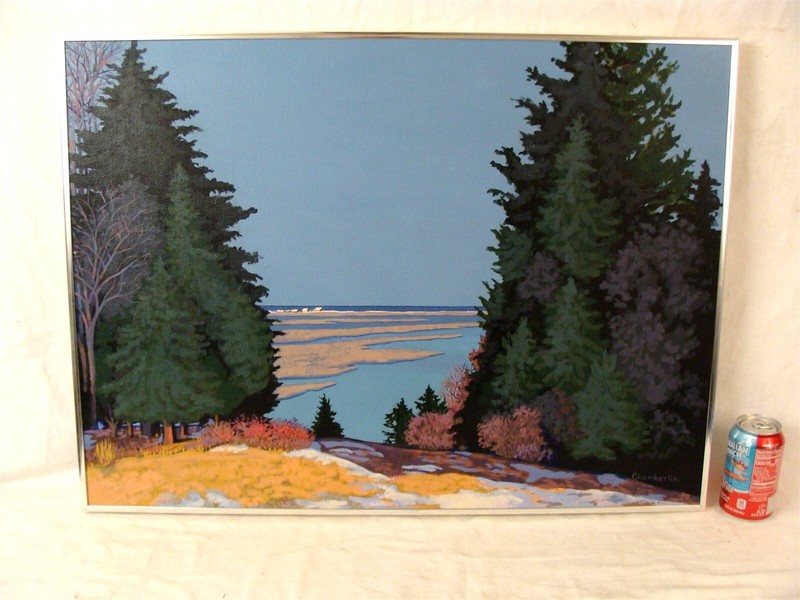 Contemporary Chamberlin Tall Pines Coastal Seascape O/C Painting