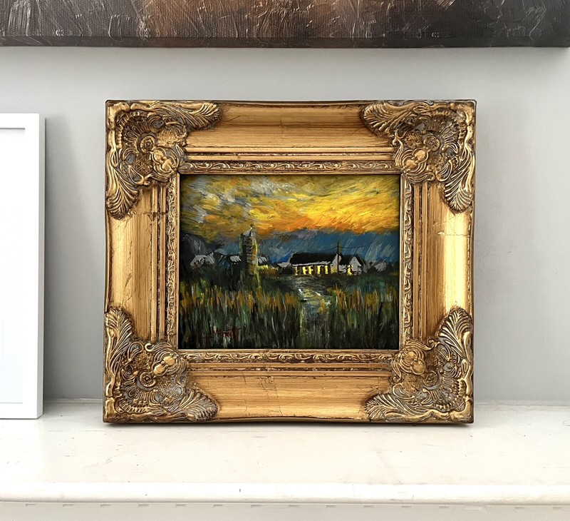 Original Blue Ridge Sunset Mountains Oil Painting Western Landscape Gold Framed gallery