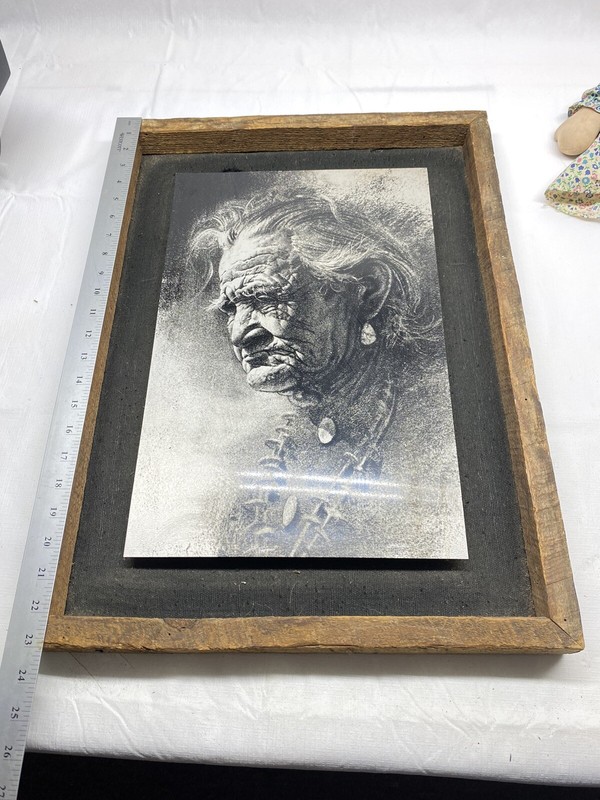 1970s Framed Lithographic Sheet Metal Painting of Geronimo Native American