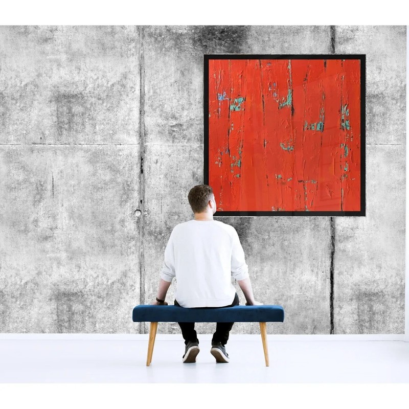 Original painting abstract 24X24 canvas modern wall decor mixed media orange red