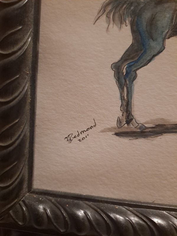 Friesian Mare And Foal Water Color By Redmond 2011. Black Frame. gallery