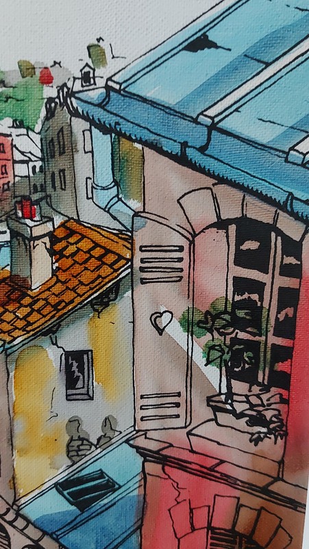 Original Painting on Canvas - Signed - Framed - City View, 26x34cm gallery
