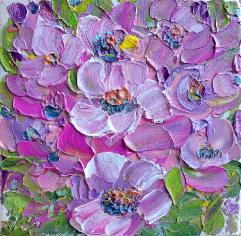 Original Textured Floral Painting 6×6 Pink Flower Canvas Art Lavender Petals
