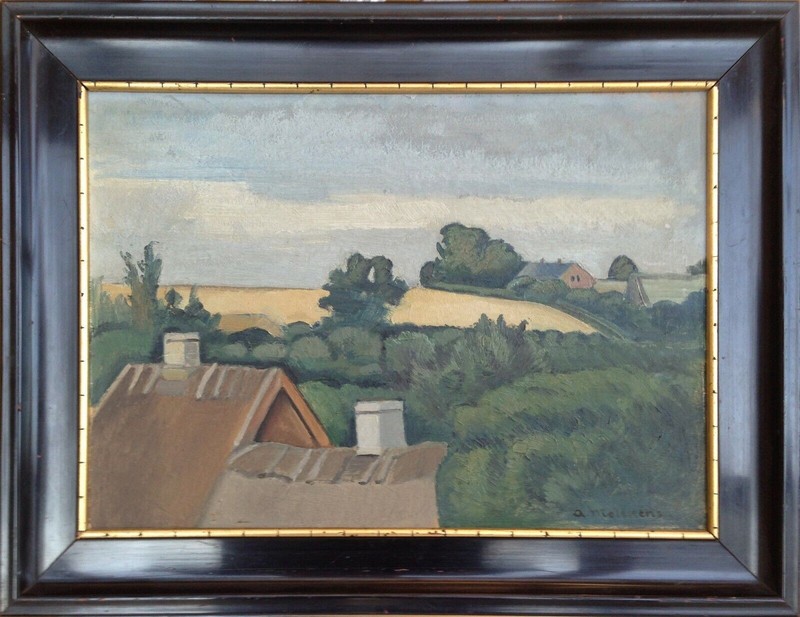 BEAUTIFUL VIEW FROM THE ATTIC WINDOW, original, signed oil painting