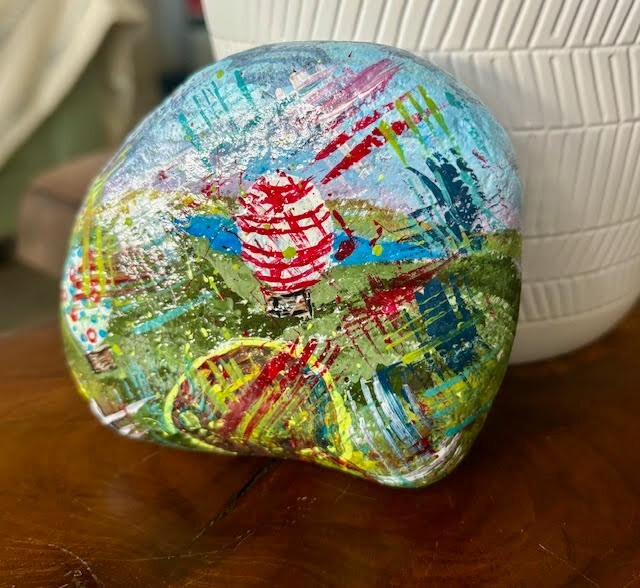 Large Hand Painted Rock "Abstract Hot Air Balloons" Collectible Art Decor gift gallery