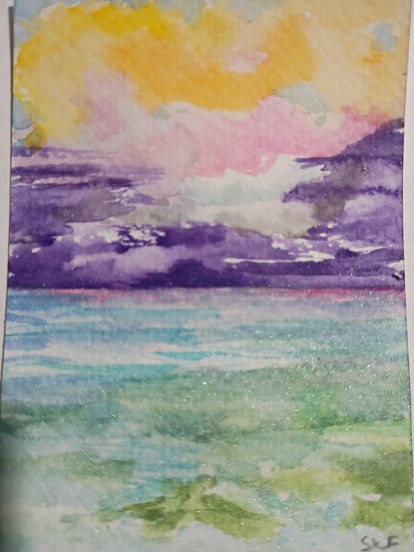 Original ACEO art Seascape, Ocean, Beach View, Waves, Vertical