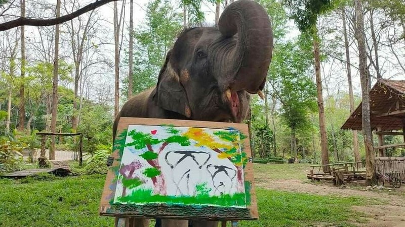 HOME WALL DECOR AUTHENTIC ORIGINAL ART PAINTING BY THAI ELEPHANT Appstrak #0550 gallery