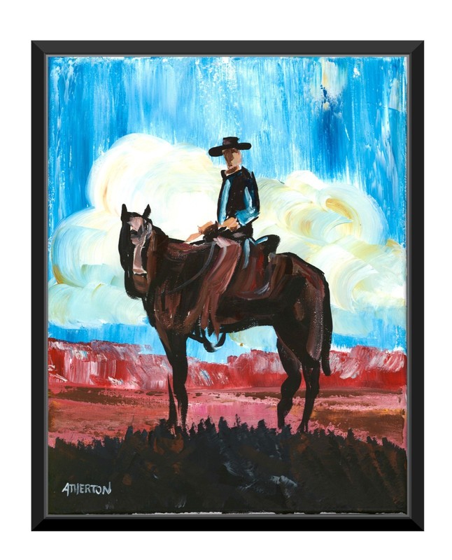 11×14 Atherton Original Cowboy Painting Western Horse Rider Desert Landscape Art