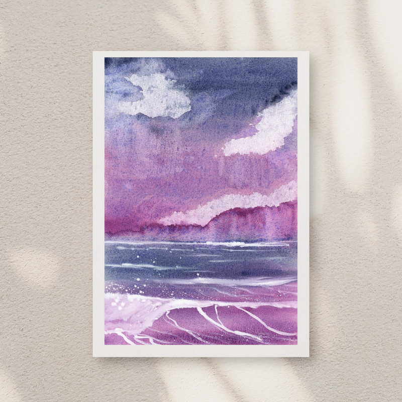 ORIGINAL PAINTING OOAK Stormy Seas Watercolor and Gouache 6x9 Inches gallery