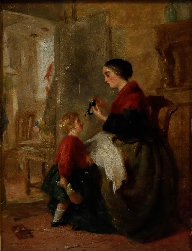 Edwin Hughes (1842-1922) - 1863 Oil, A Stitch in Time gallery