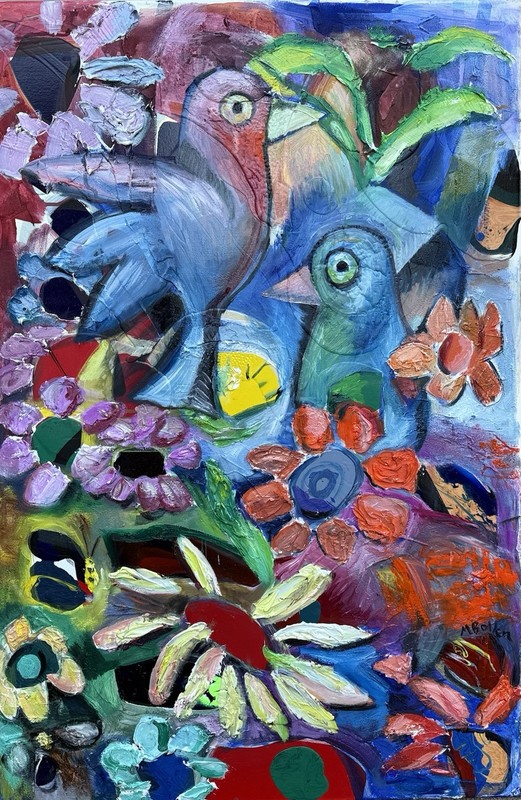 Melissa Bollen Original Bird Butterfly Abstract Painting Flowers Texture