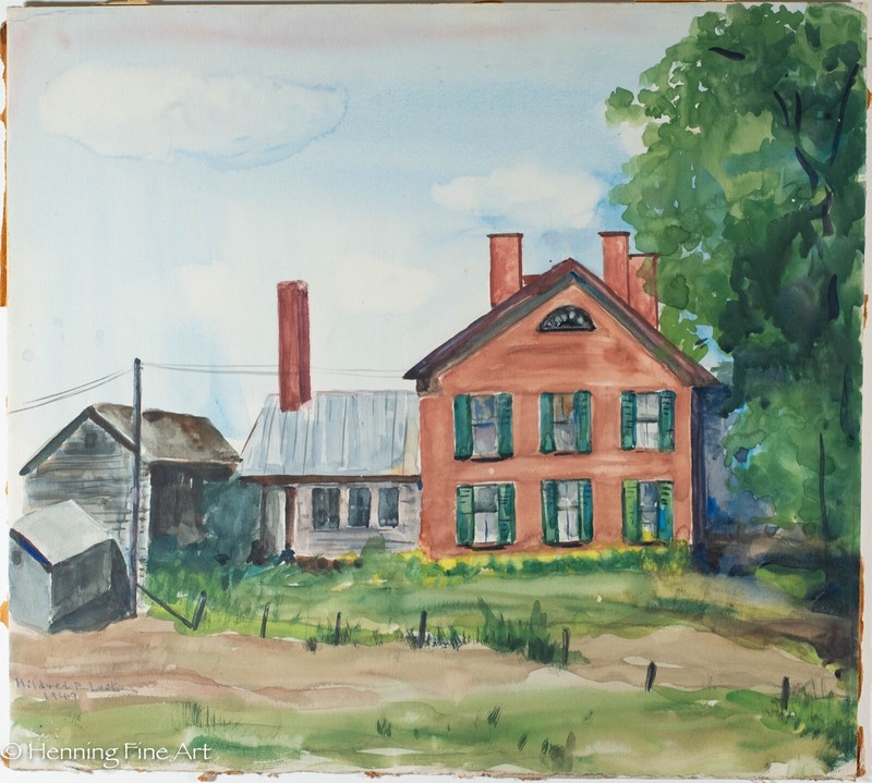 Beautiful Mildred Lusk Vintage Watercolor Painting of a Rural Red Home, 51
