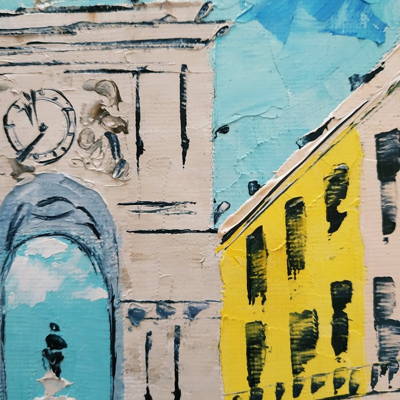Lisbon Painting Portugal Art Original Art Impasto Oil Painting 3D Art 6x6" gallery