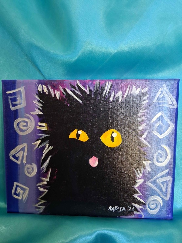 Pop Art Scrungly Cat Original Colorful Funny Cute 8×10