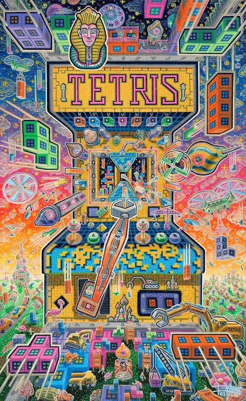 Original Painting Ian Young Arcade Game Tetris Joystick Control Panel Coin Slot