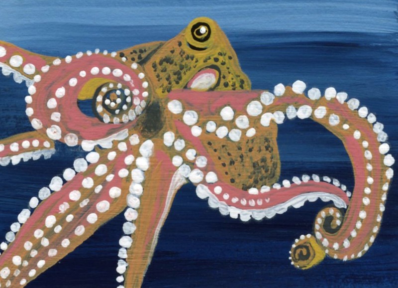 ACEO Original Miniature Painting Octopus Fish Wildlife Marine Art-C. Smale