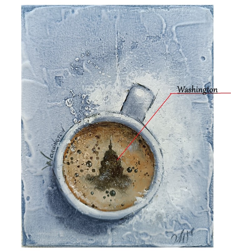 Washington The Capitol Coffee time Original oil painting 5×6 in Coffee painting