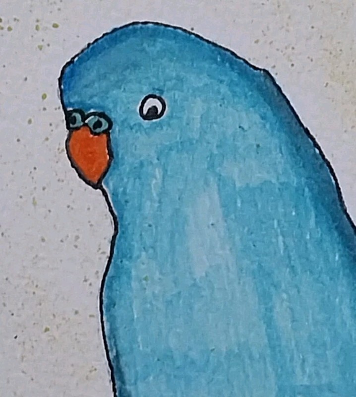 ACEO Whimsical Blue Bird Acrylic Painting Parakeet 3.5 x 2.5 Original Folk Art