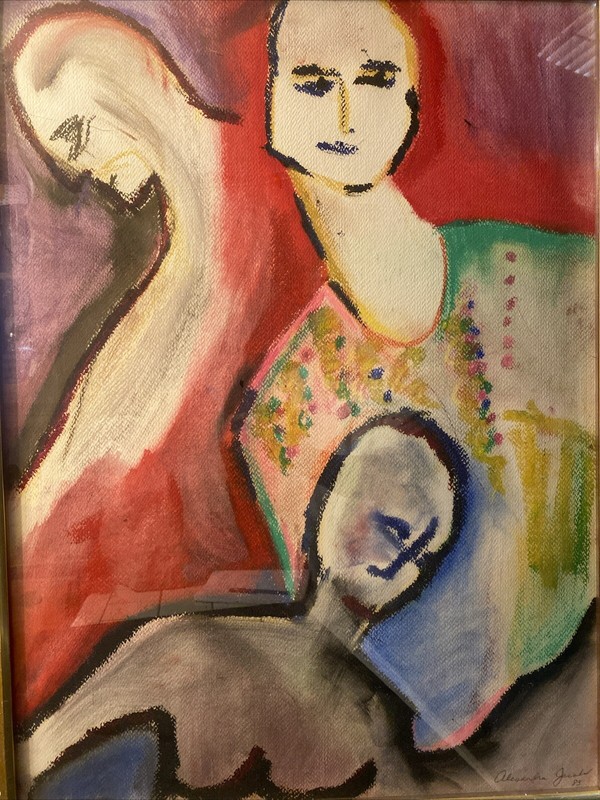 “ALEXANDRA JACOBS” ABSTRACT FIGURAL PASTAL PAINTING SIGNED gallery