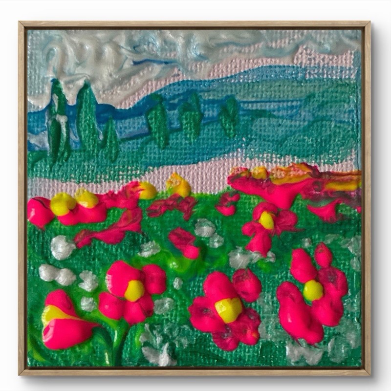 BLESSED#1436 Field flower Poppies Canvas Miniature 2.5×2.5 Original Art magnet
