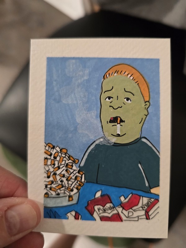 ACEO Original Painting Acrylic King Of The Hill Bobby Hill Smoking Cigarettes