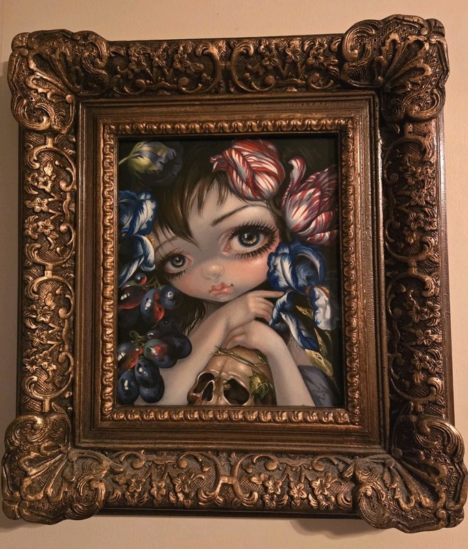 Jasmine Becket-Griffith ORIGINAL PAINTING Stilleven skull big eye art