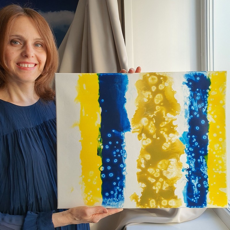 Blue Yellow Stripe Abstract Painting Color Field Original Art gallery