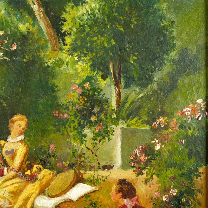 Vintage Rococo Oil on Canvas "The Lover Crowned" After Jean-Honoré Fragonard gallery