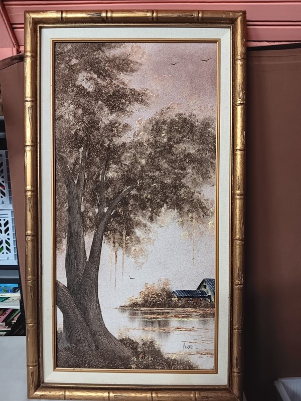 C. Lewis Perez Original 3D Textured Oil Painting Signed Golden Frame Vtg 1986
