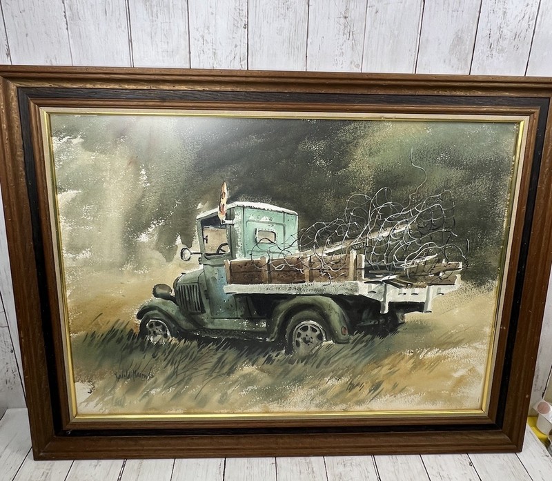 Vintage Harold Mason Classic Green Farm Truck 1968 Wood Framed Glass Art Print