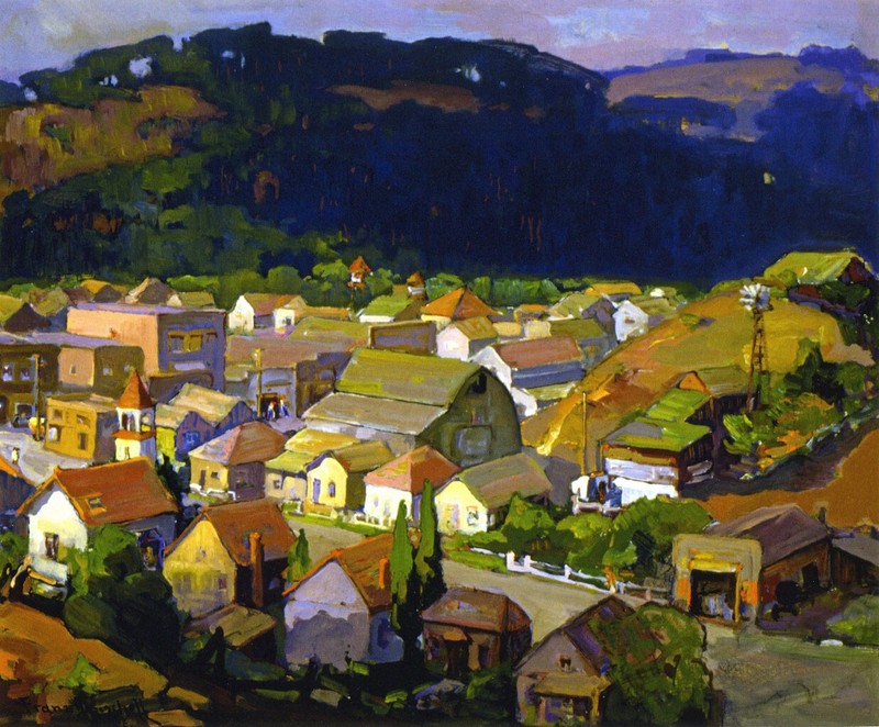 Oil painting impression village old town landscape Cambria-Franz-Bischoff canvas