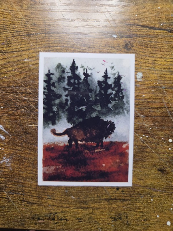 ACEO *Art Print Original painting Foggy Forest Bison (2.5×3.5 inches) Watercolor
