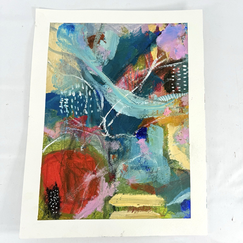 Original Abstract Art Painting on Heavy Paper Colorful Acrylic Signed 9×11.75 E
