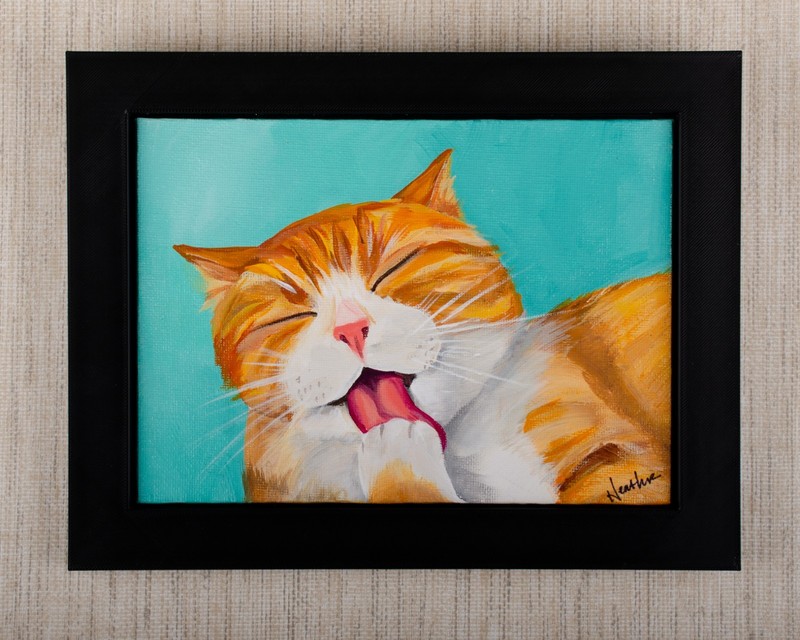 «Orange Cat» Framed 5×7 Original Acrylic Painting Canvas Artist Heather Stockton