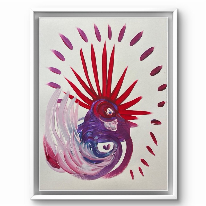BLESSED#1534 Punk Rooster Heart 14×11 Original Paper Art Modern Abstract