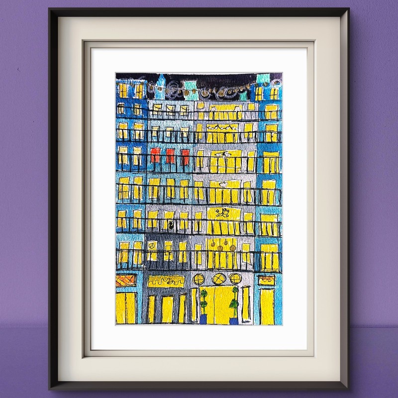 Apartment Building Nocturne Original Expressionism Watercolor Paper 5x7 Signed gallery